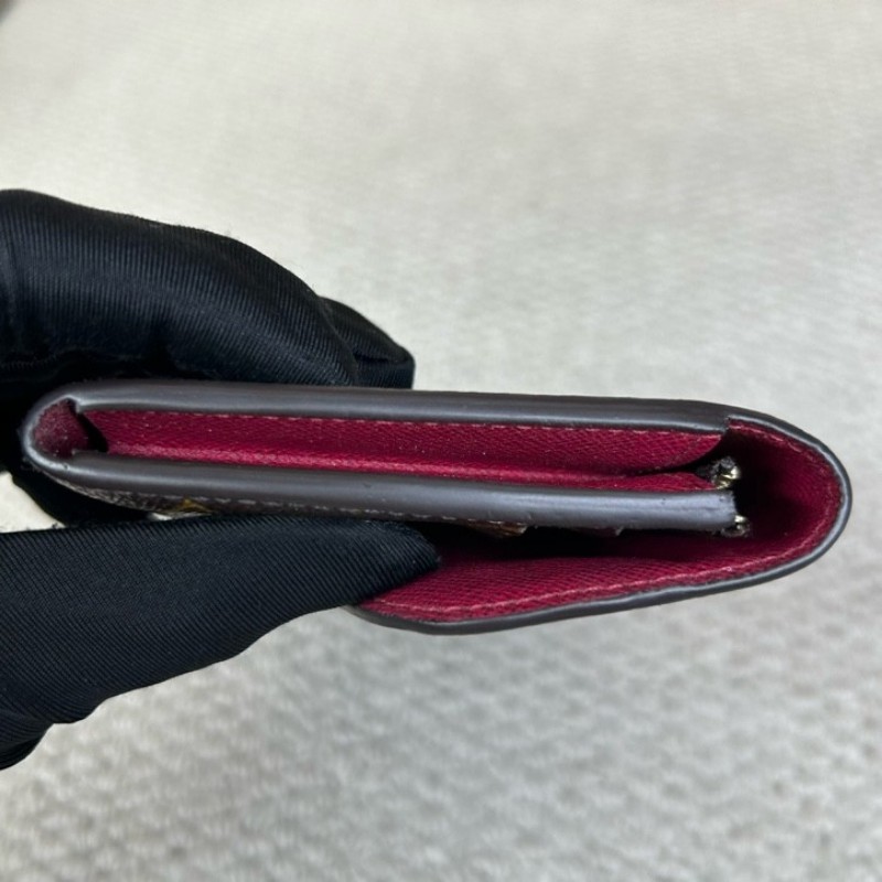 LV路易威登經典老花豆豆長款錢包 玫紅色內裡 卡位多 容量大-7