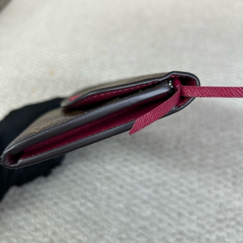 LV路易威登經典老花豆豆長款錢包 玫紅色內裡 卡位多 容量大-8