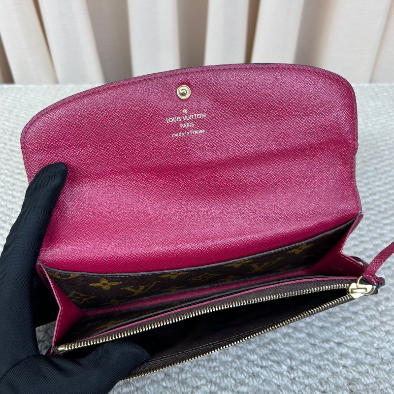 LV路易威登經典老花豆豆長款錢包 玫紅色內裡 卡位多 容量大-9