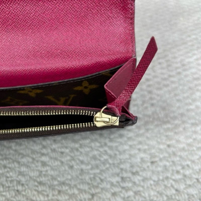 LV路易威登經典老花豆豆長款錢包 玫紅色內裡 卡位多 容量大-10