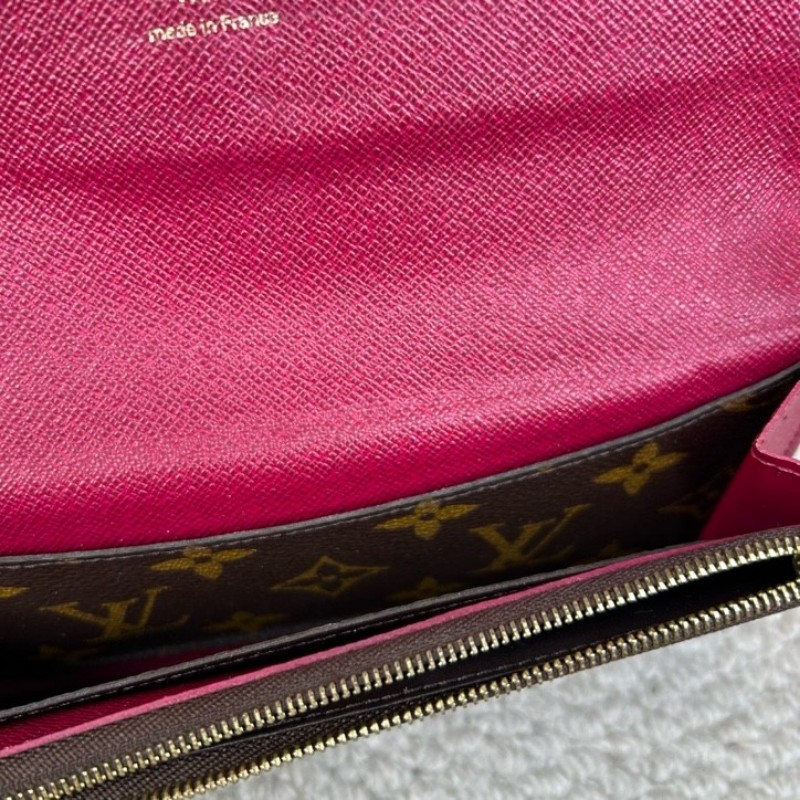 LV路易威登經典老花豆豆長款錢包 玫紅色內裡 卡位多 容量大-11