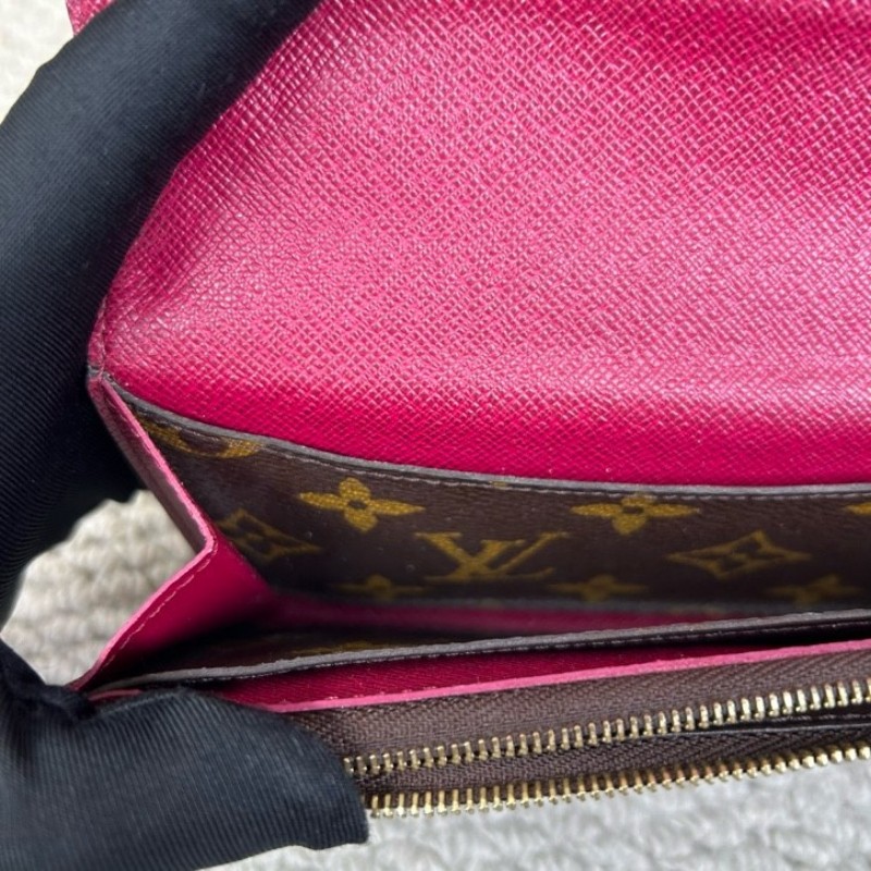 LV路易威登經典老花豆豆長款錢包 玫紅色內裡 卡位多 容量大-12