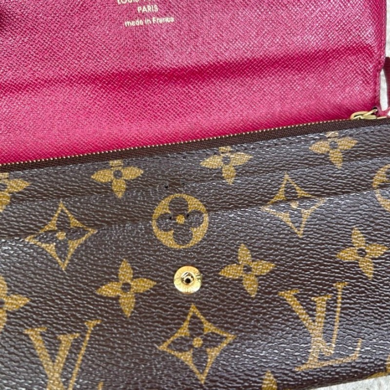 LV路易威登經典老花豆豆長款錢包 玫紅色內裡 卡位多 容量大-13