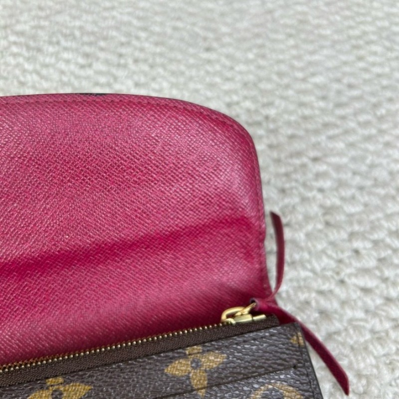 LV路易威登經典老花豆豆長款錢包 玫紅色內裡 卡位多 容量大-15