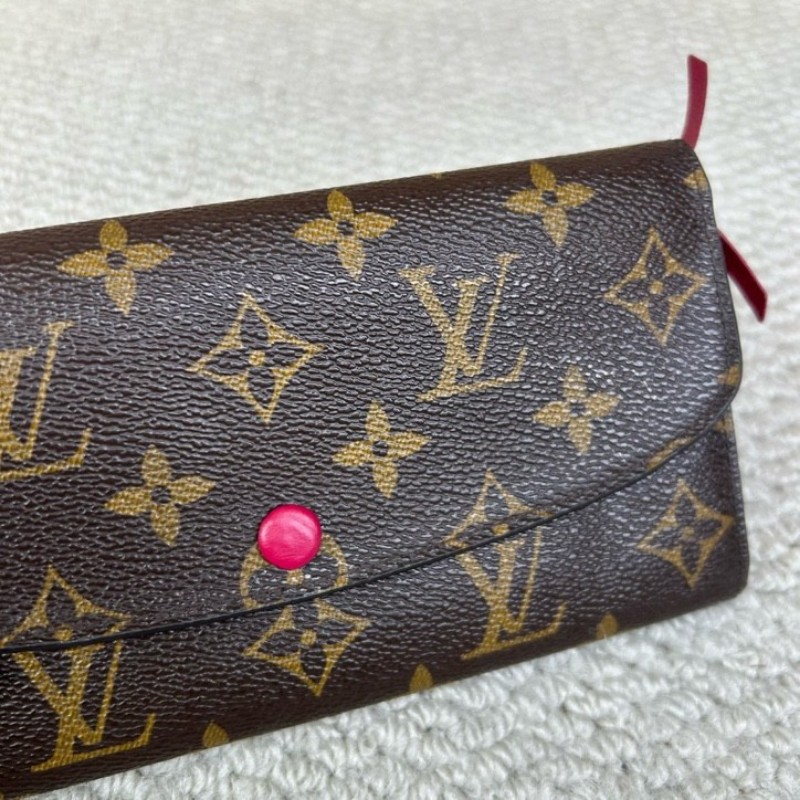 LV路易威登經典老花豆豆長款錢包 玫紅色內裡 卡位多 容量大-16