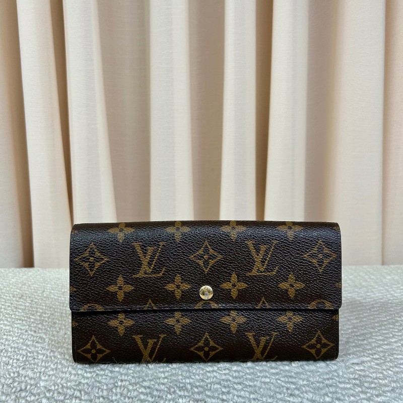 LV路易威登老花長款錢包 經典老花圖案 棕色內裡 金色按扣 卡位多 容量大 日常通勤、出門都很百搭-0