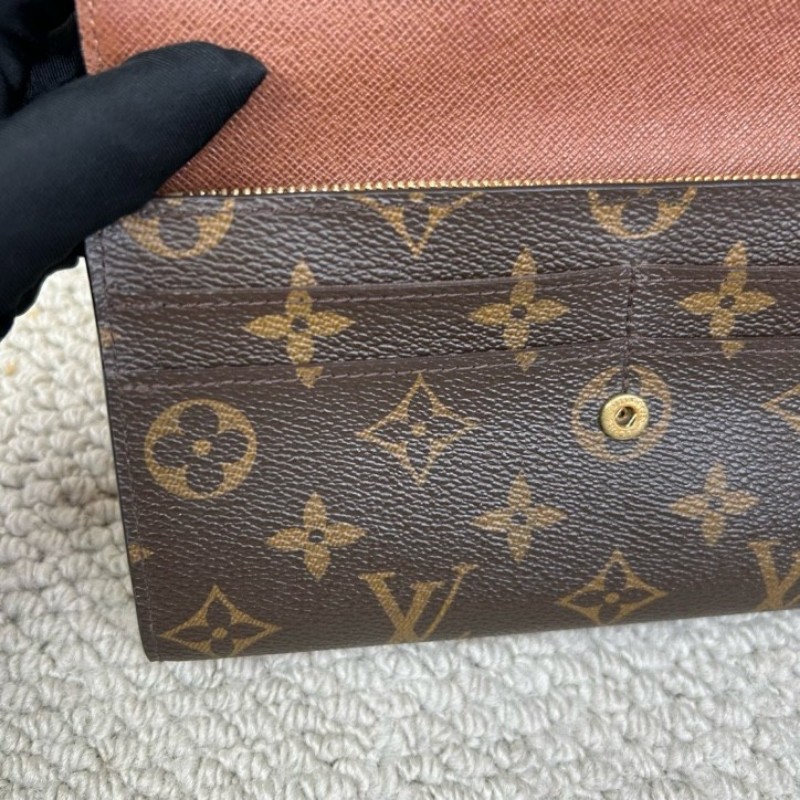LV路易威登老花長款錢包 經典老花圖案 棕色內裡 金色按扣 卡位多 容量大 日常通勤、出門都很百搭-12