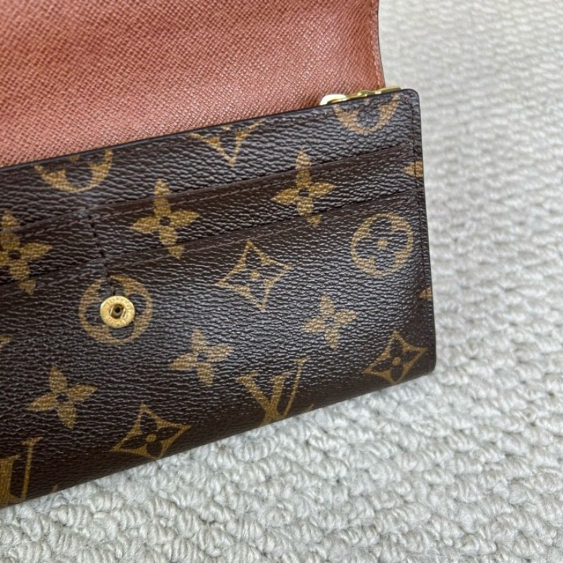 LV路易威登老花長款錢包 經典老花圖案 棕色內裡 金色按扣 卡位多 容量大 日常通勤、出門都很百搭-13