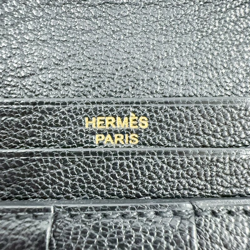 HERMES 89Noir黑色山羊皮Bearn金釦H長夾-6