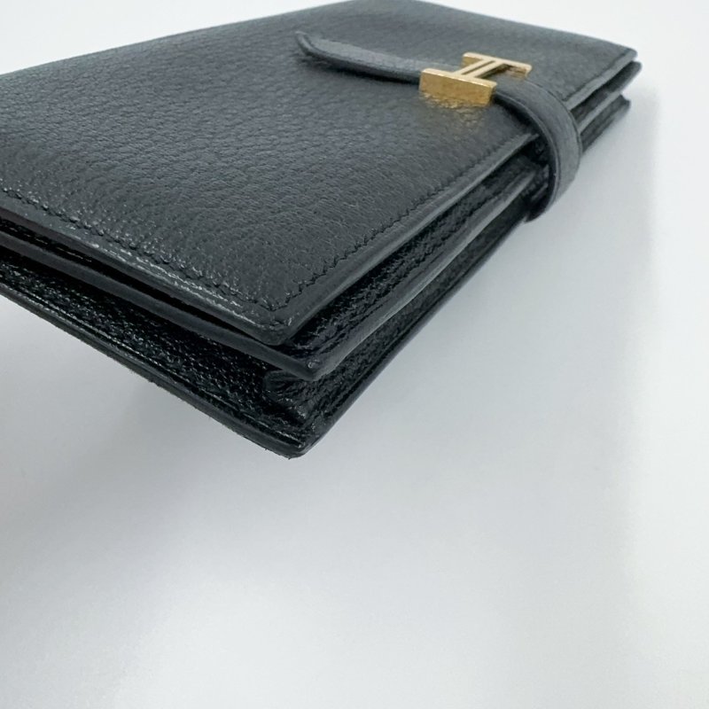 HERMES 89Noir黑色山羊皮Bearn金釦H長夾-8