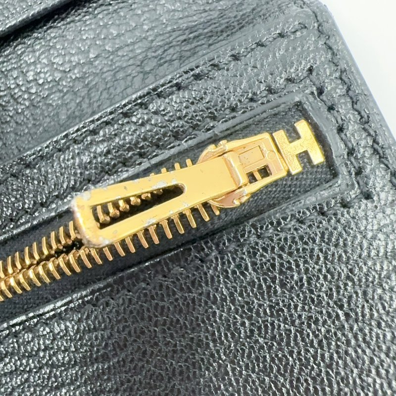 HERMES 89Noir黑色山羊皮Bearn金釦H長夾-15