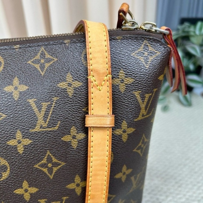 LV路易威登老花手提單肩包 經典老花 金色五金 拉鏈開合 容量大實用性強 日常通勤百搭-12