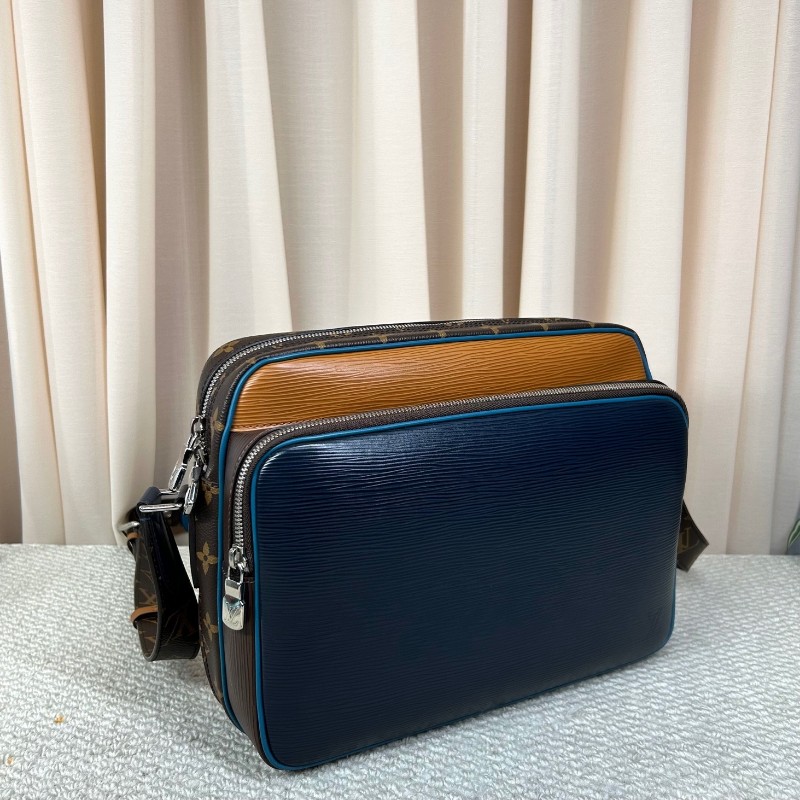 LV路易威登水波纹老花拼色郵差包 藍拼老花水波纹 可單肩可斜挎 雙拉鏈開合 容量大 日常通勤百搭實用-3