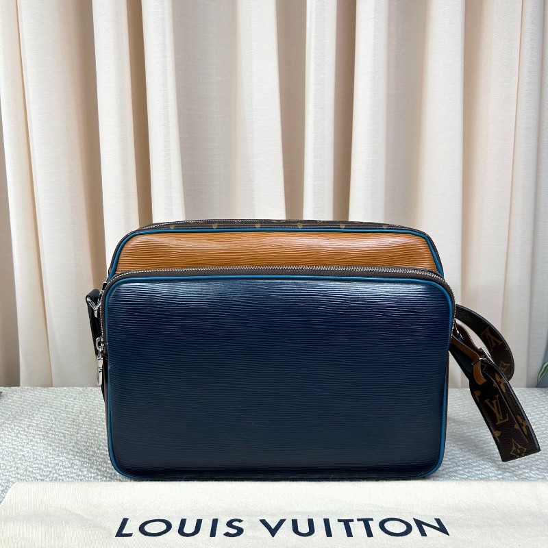 LV路易威登水波纹老花拼色郵差包 藍拼老花水波纹 可單肩可斜挎 雙拉鏈開合 容量大 日常通勤百搭實用-6