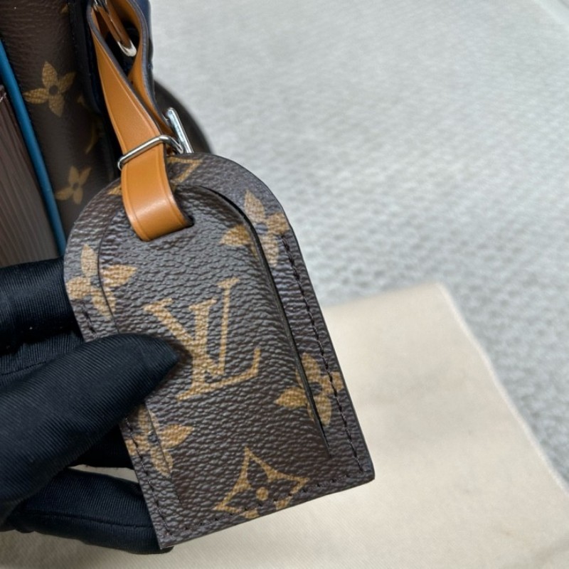 LV路易威登水波纹老花拼色郵差包 藍拼老花水波纹 可單肩可斜挎 雙拉鏈開合 容量大 日常通勤百搭實用-14