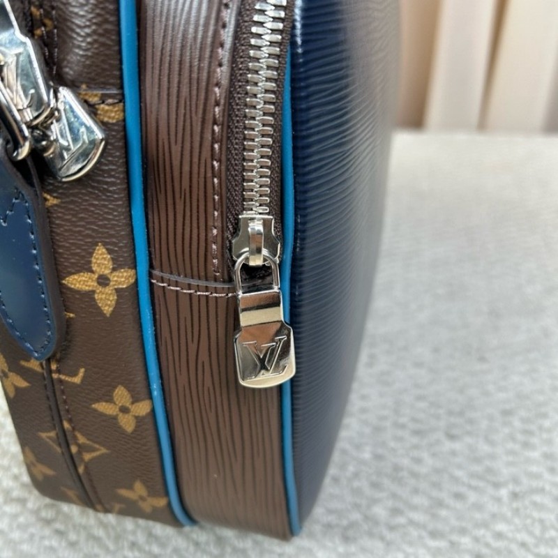 LV路易威登水波纹老花拼色郵差包 藍拼老花水波纹 可單肩可斜挎 雙拉鏈開合 容量大 日常通勤百搭實用-18