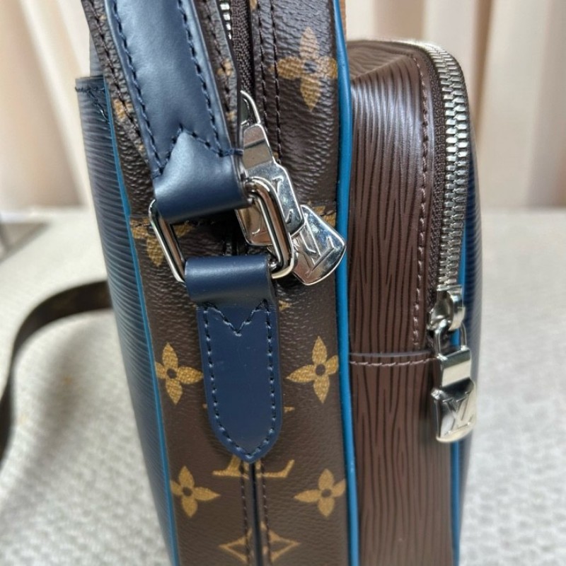 LV路易威登水波纹老花拼色郵差包 藍拼老花水波纹 可單肩可斜挎 雙拉鏈開合 容量大 日常通勤百搭實用-19