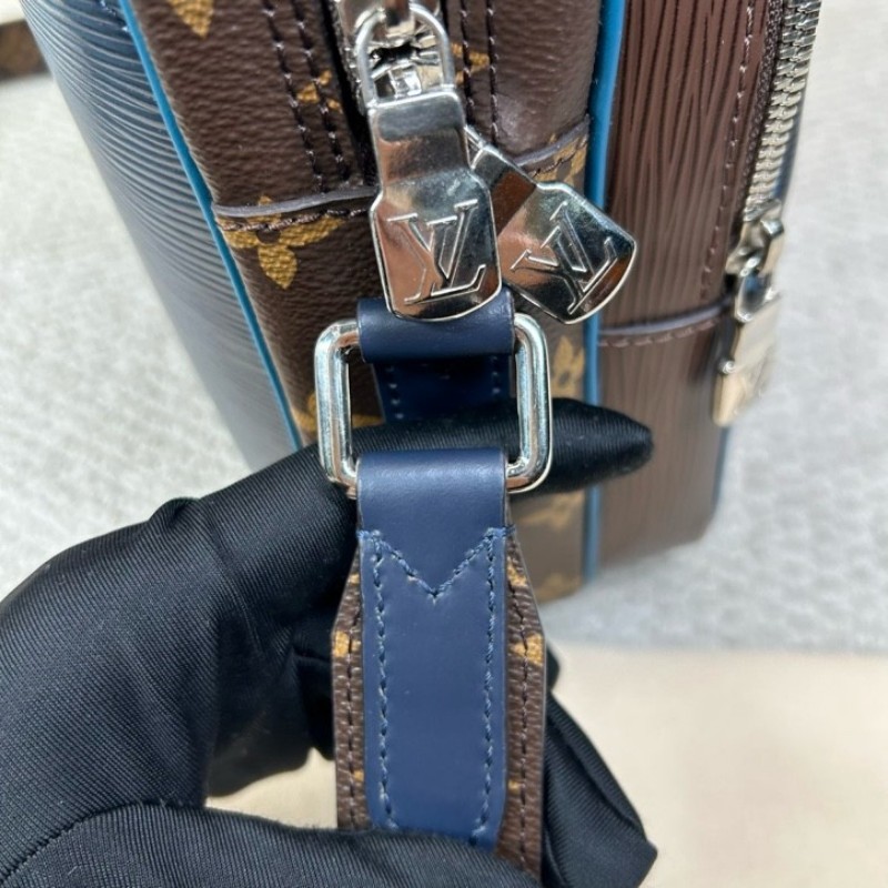 LV路易威登水波纹老花拼色郵差包 藍拼老花水波纹 可單肩可斜挎 雙拉鏈開合 容量大 日常通勤百搭實用-20