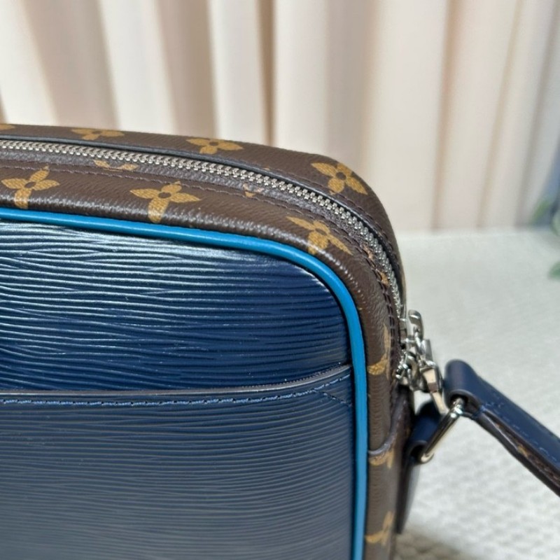 LV路易威登水波纹老花拼色郵差包 藍拼老花水波纹 可單肩可斜挎 雙拉鏈開合 容量大 日常通勤百搭實用-21