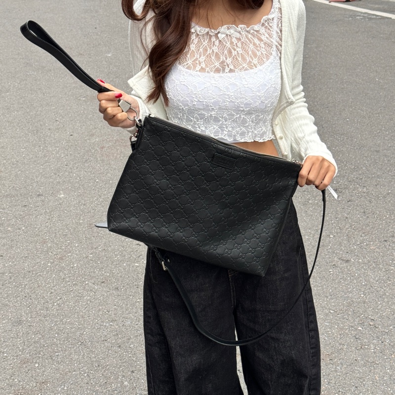 【超!級!新】 GUCCI 古馳黑老花 牛皮壓紋 斜背包 (專櫃98,000)-5