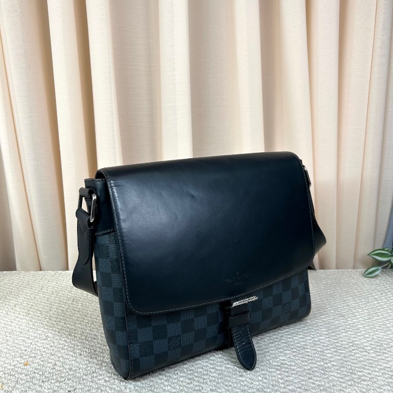 LV路易威登藍色棋盤格郵差包 藍色棋盤格拼黑色皮 銀色五金 可單肩可斜挎 容量實用 商務休閒都合適-2