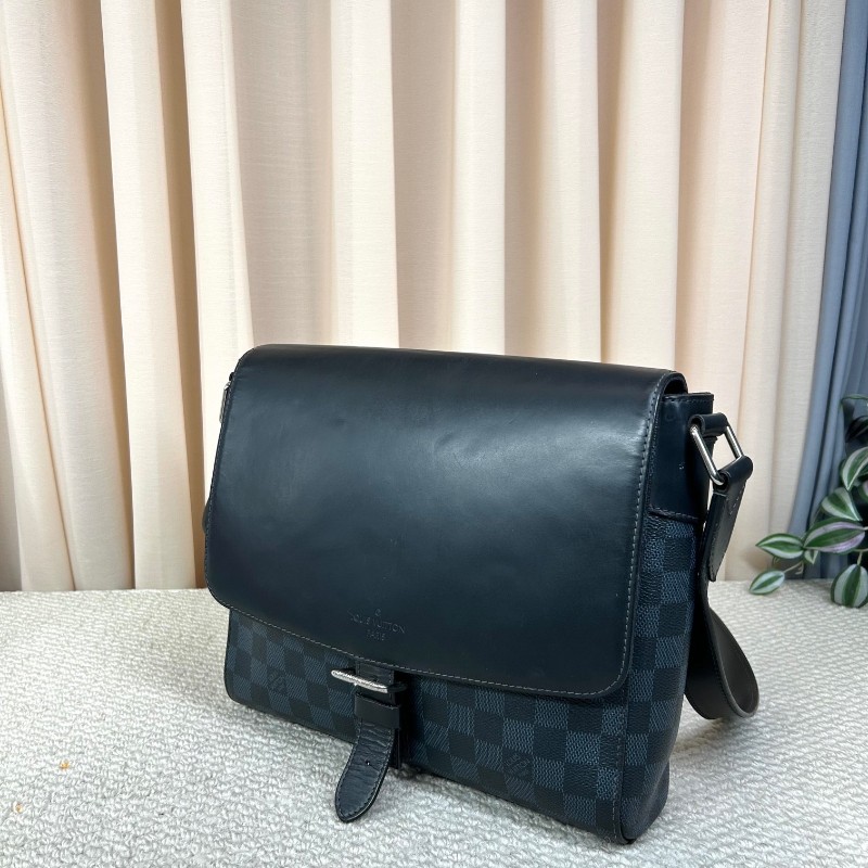 LV路易威登藍色棋盤格郵差包 藍色棋盤格拼黑色皮 銀色五金 可單肩可斜挎 容量實用 商務休閒都合適-3