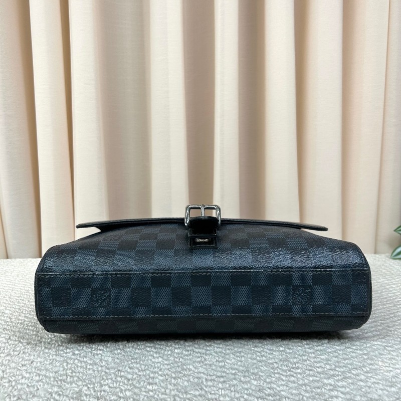 LV路易威登藍色棋盤格郵差包 藍色棋盤格拼黑色皮 銀色五金 可單肩可斜挎 容量實用 商務休閒都合適-4