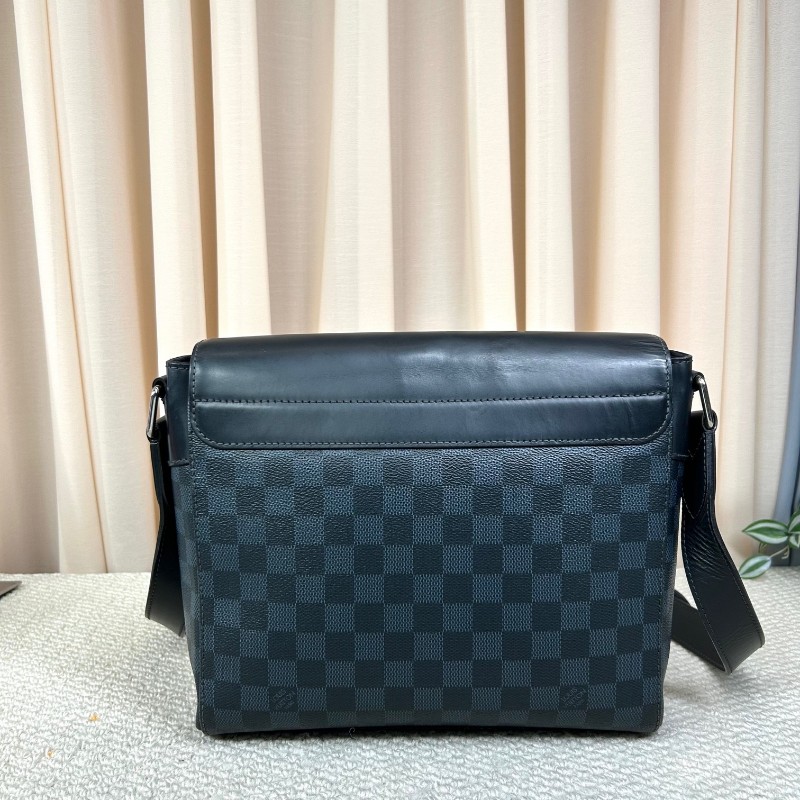 LV路易威登藍色棋盤格郵差包 藍色棋盤格拼黑色皮 銀色五金 可單肩可斜挎 容量實用 商務休閒都合適-6