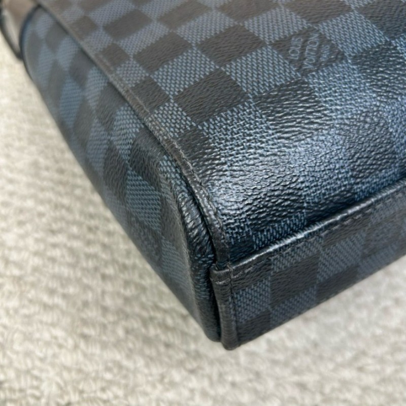 LV路易威登藍色棋盤格郵差包 藍色棋盤格拼黑色皮 銀色五金 可單肩可斜挎 容量實用 商務休閒都合適-7