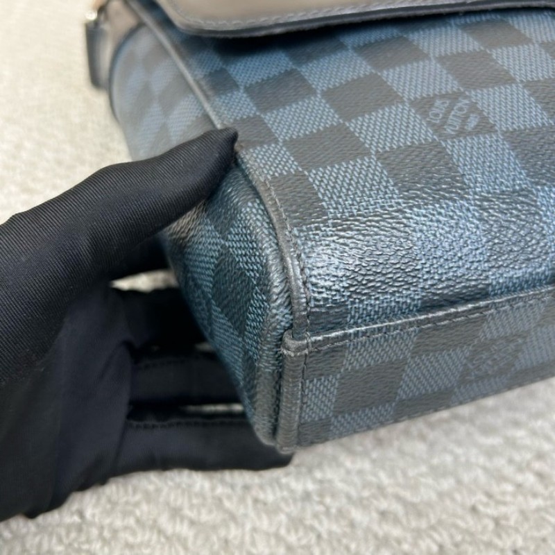 LV路易威登藍色棋盤格郵差包 藍色棋盤格拼黑色皮 銀色五金 可單肩可斜挎 容量實用 商務休閒都合適-9