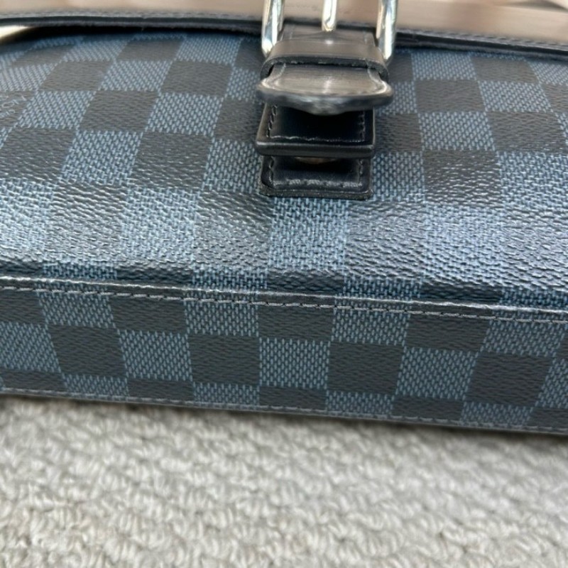 LV路易威登藍色棋盤格郵差包 藍色棋盤格拼黑色皮 銀色五金 可單肩可斜挎 容量實用 商務休閒都合適-11