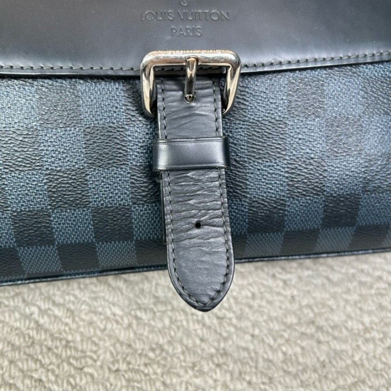 LV路易威登藍色棋盤格郵差包 藍色棋盤格拼黑色皮 銀色五金 可單肩可斜挎 容量實用 商務休閒都合適-13