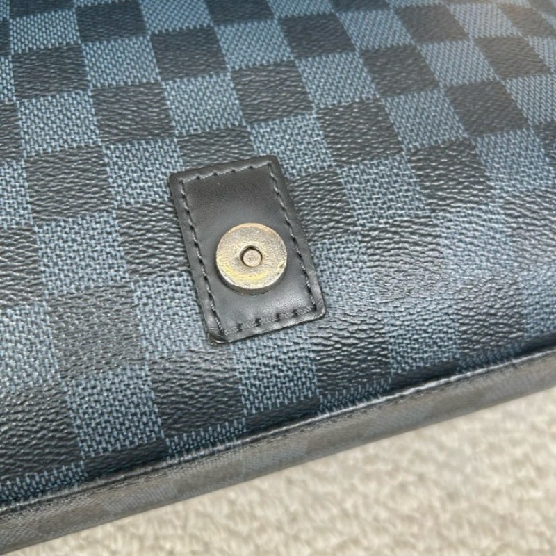 LV路易威登藍色棋盤格郵差包 藍色棋盤格拼黑色皮 銀色五金 可單肩可斜挎 容量實用 商務休閒都合適-18