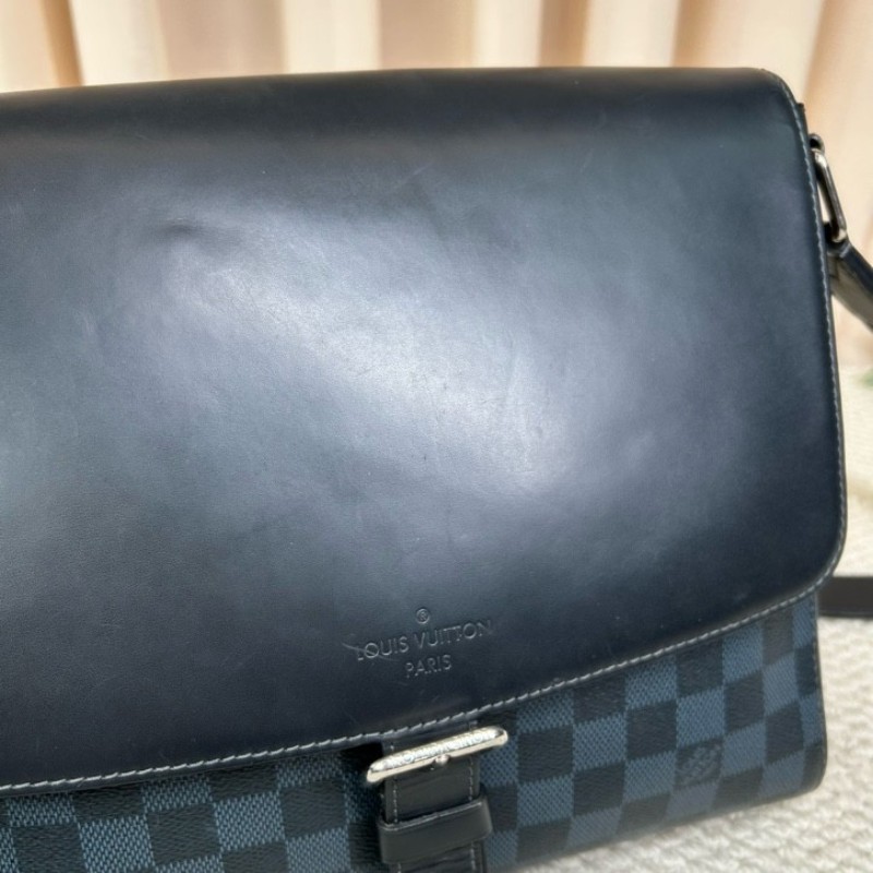 LV路易威登藍色棋盤格郵差包 藍色棋盤格拼黑色皮 銀色五金 可單肩可斜挎 容量實用 商務休閒都合適-19