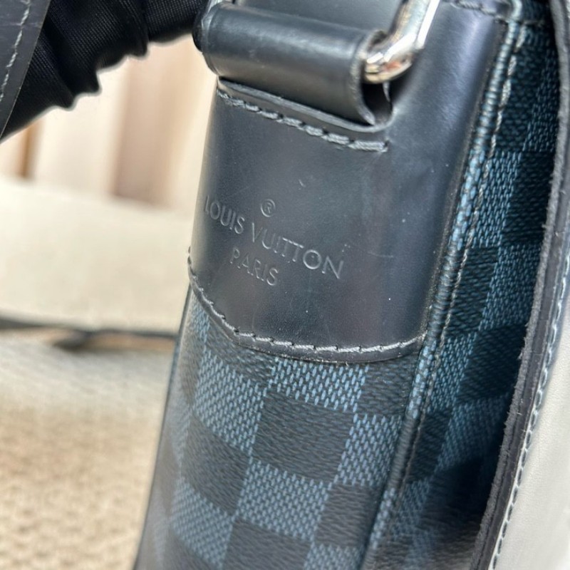 LV路易威登藍色棋盤格郵差包 藍色棋盤格拼黑色皮 銀色五金 可單肩可斜挎 容量實用 商務休閒都合適-20
