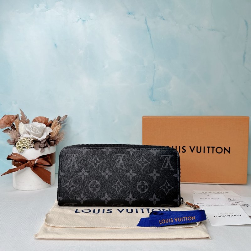 LV 全新黑灰帆布長夾-1