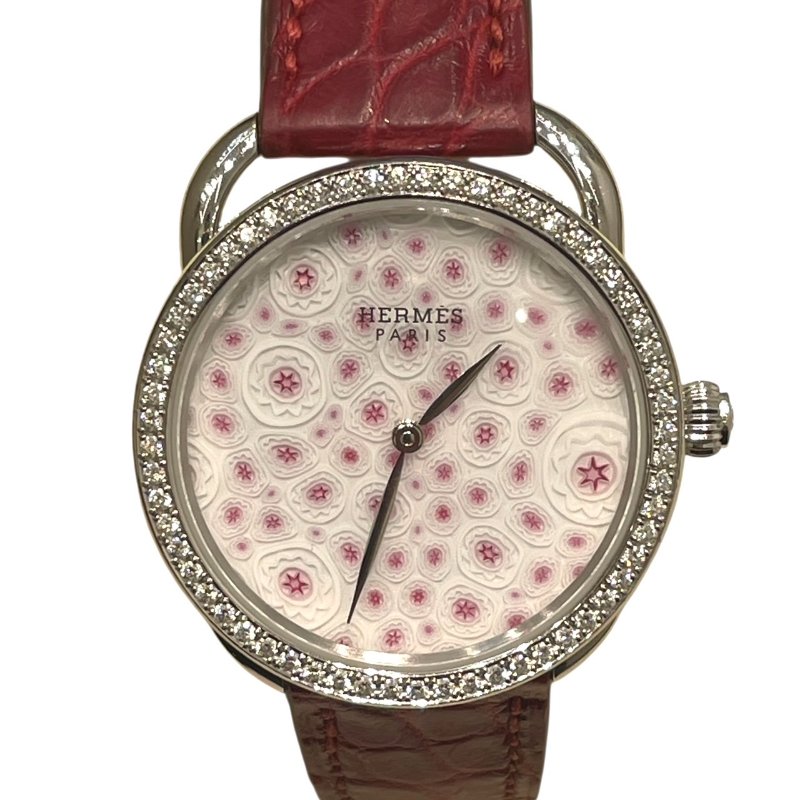 HERMES 愛馬仕 AR6A93 ARCEAU 水晶花鑽石 自動機械腕錶 K18WG 粉色-1