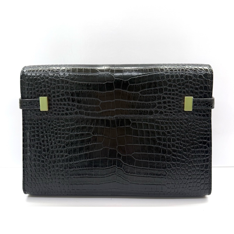 YSL 聖羅蘭 黑色MANHATTAN鱷魚壓紋肩背包 579271-1