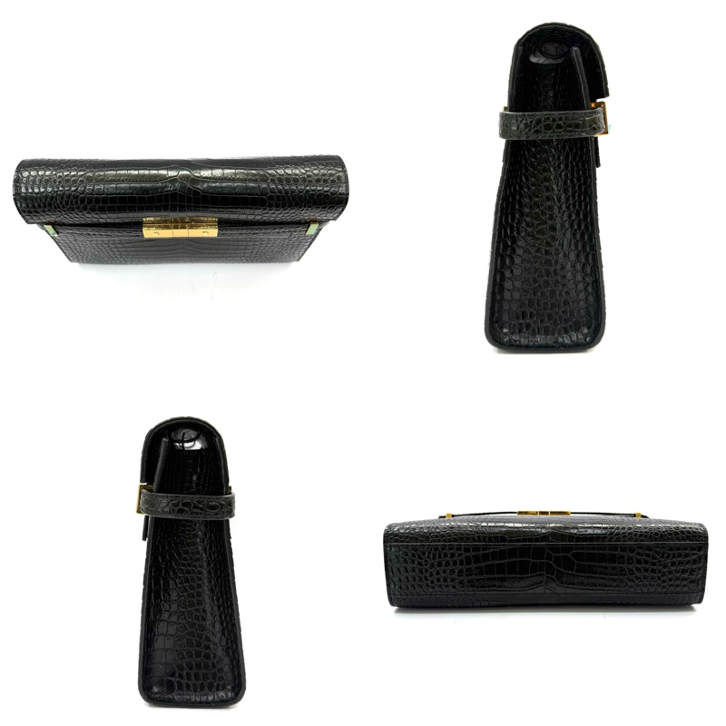 YSL 聖羅蘭 黑色MANHATTAN鱷魚壓紋肩背包 579271-3