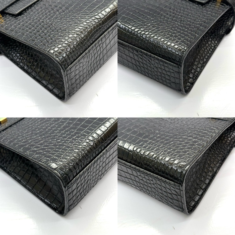 YSL 聖羅蘭 黑色MANHATTAN鱷魚壓紋肩背包 579271-4