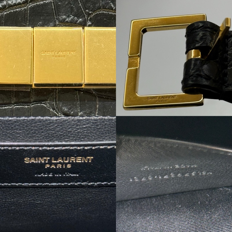 YSL 聖羅蘭 黑色MANHATTAN鱷魚壓紋肩背包 579271-7