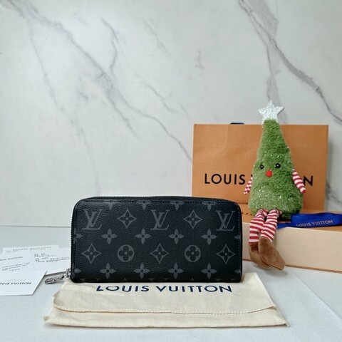 LV 全新黑灰拉鍊長夾