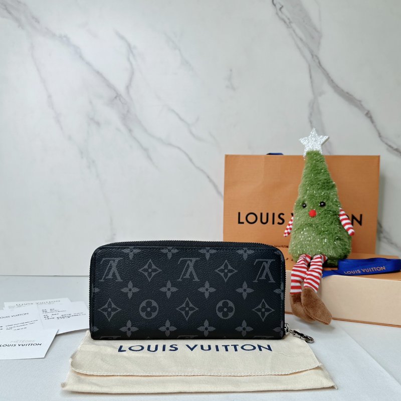 LV 全新黑灰拉鍊長夾-1