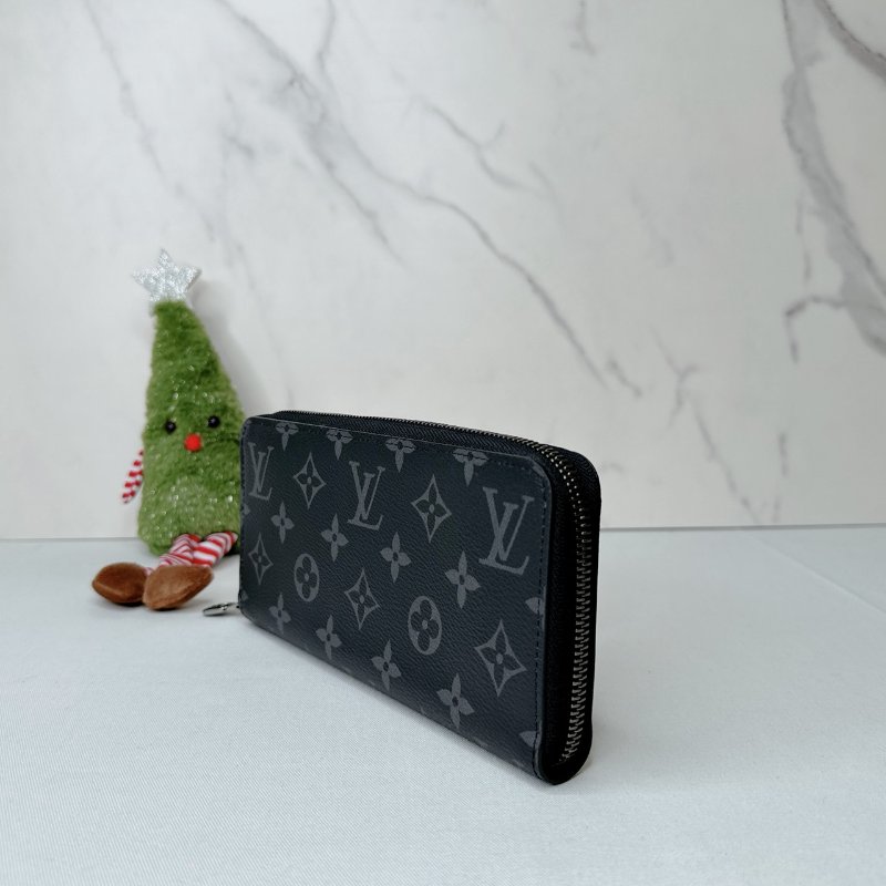 LV 全新黑灰拉鍊長夾-2