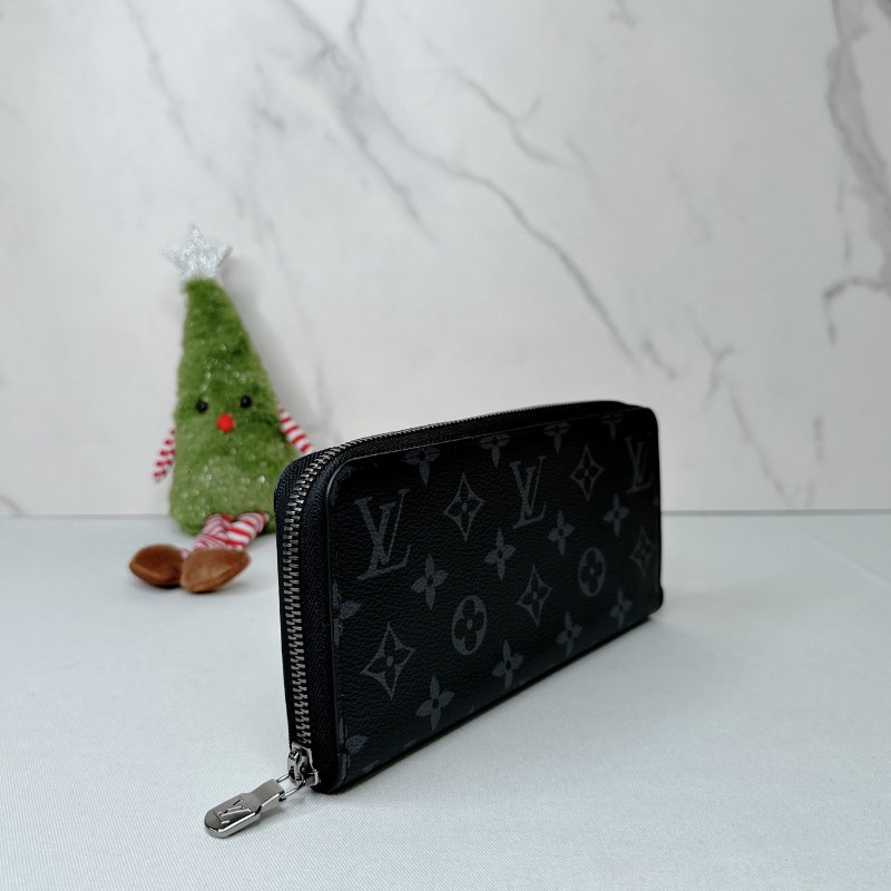 LV 全新黑灰拉鍊長夾-3