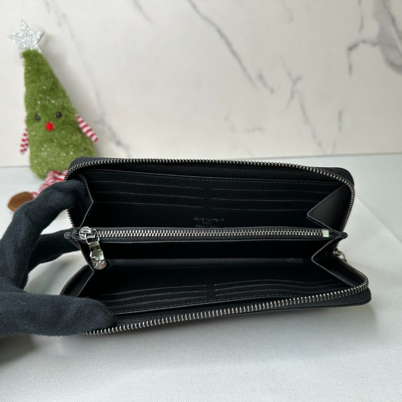 LV 全新黑灰拉鍊長夾-4
