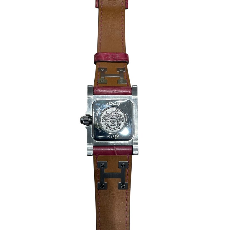 HERMES 愛馬仕 ME3.230 全鑽鉚釘腕錶 石英錶 鱷魚皮 粉色-7