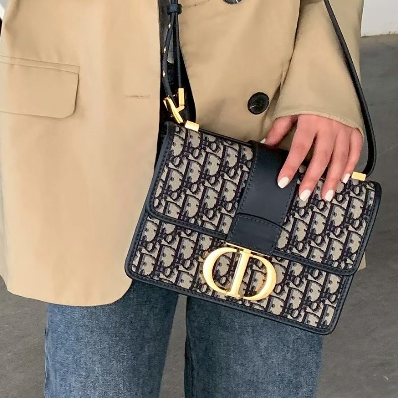 DIOR 藍色緹花30蒙田斜背包-0