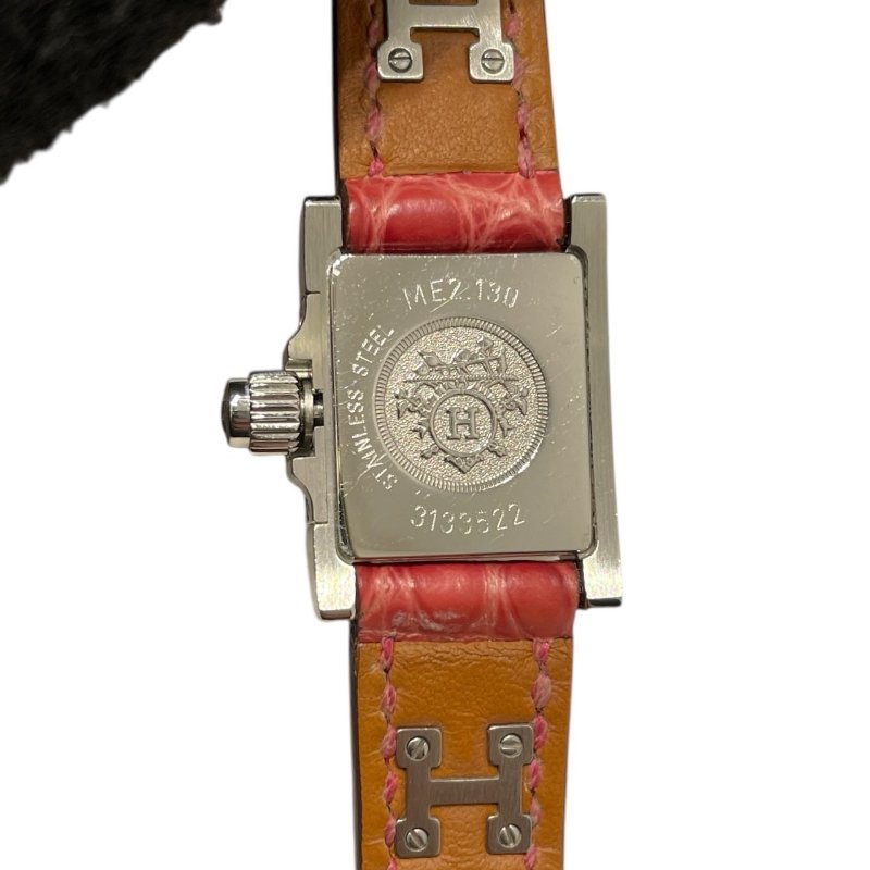HERMES 愛馬仕 ME2.130 迷你全鑽鉚釘腕錶 石英錶 粉色鱷魚皮-4