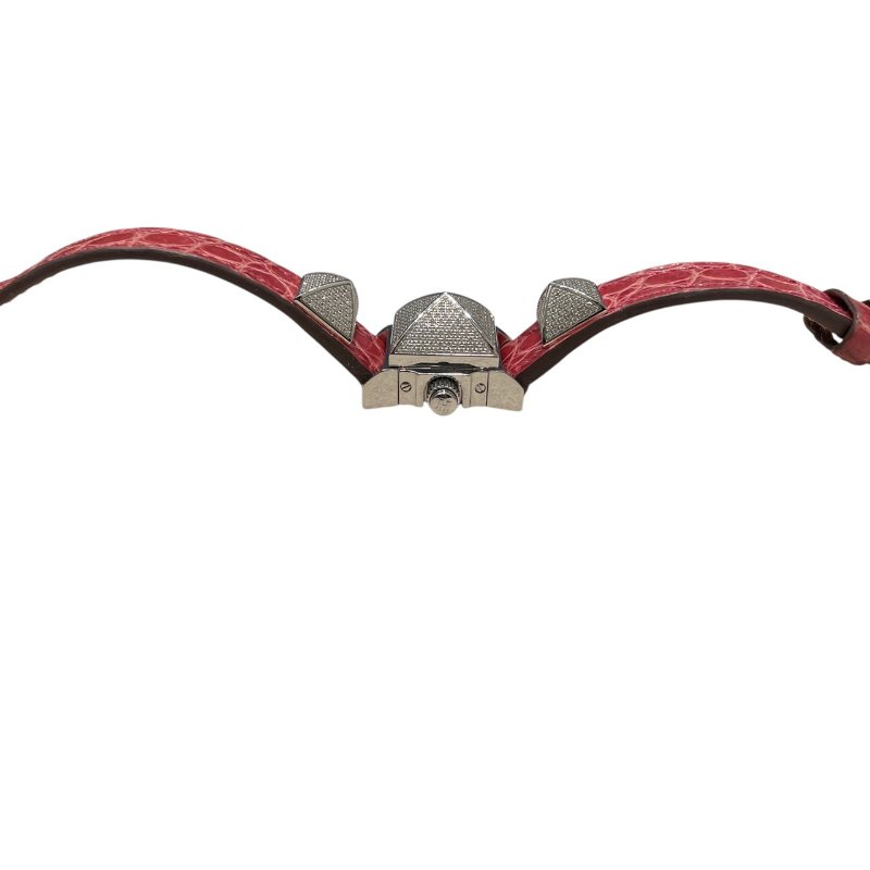 HERMES 愛馬仕 ME2.130 迷你全鑽鉚釘腕錶 石英錶 粉色鱷魚皮-6